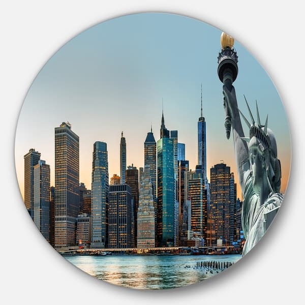 Designart 'New York City Skyline Panorama' Photo Circle Wall Art ...