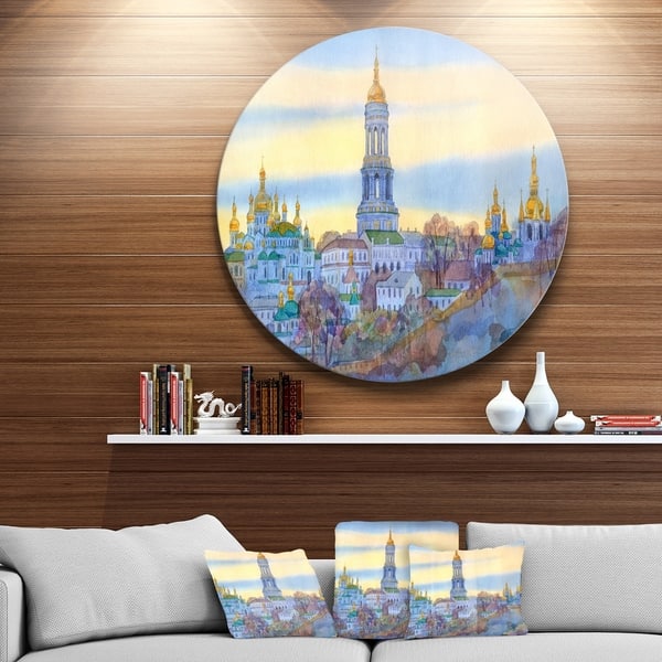 Designart Monastery On Steep Hill Cityscape Disc Metal Artwork Overstock 14264406