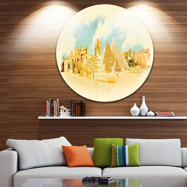 Designart 'Cairo Panoramic View' Cityscape Watercolor Round Metal Wall ...