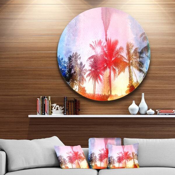 Designart Retro Palm Trees Long View Landscape Large Disc Metal Wall Art Overstock 14264658