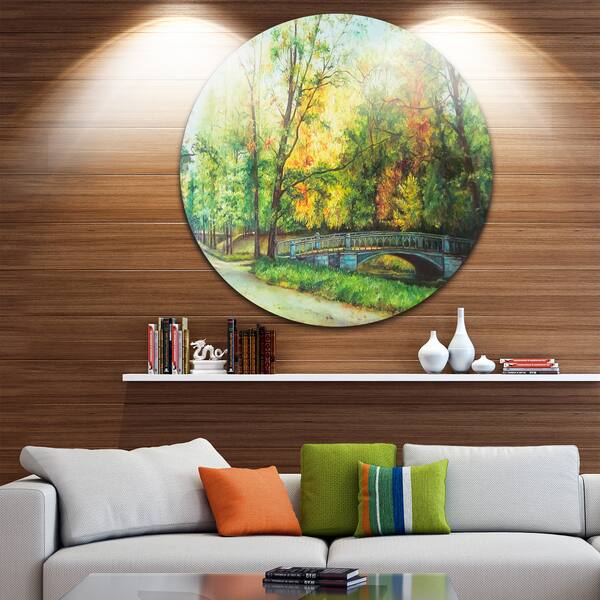 Shop Designart Bridge In Colorful Forest Landscape Painting Disc