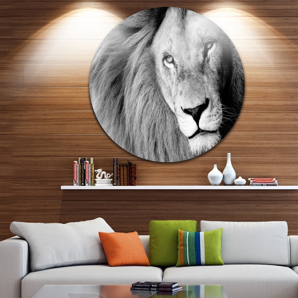 Shop Designart 'Lion Head in Grey' Animal Digital Art Round Metal Wall ...