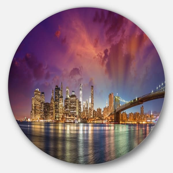 Designart 'New York City Manhattan Skyline Red' Cityscape Photo Round ...