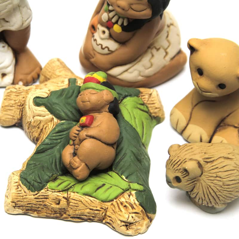 Handmade Born in the Amazon Ceramic Nativity Scene Sculptures, Set of 7 (Peru)