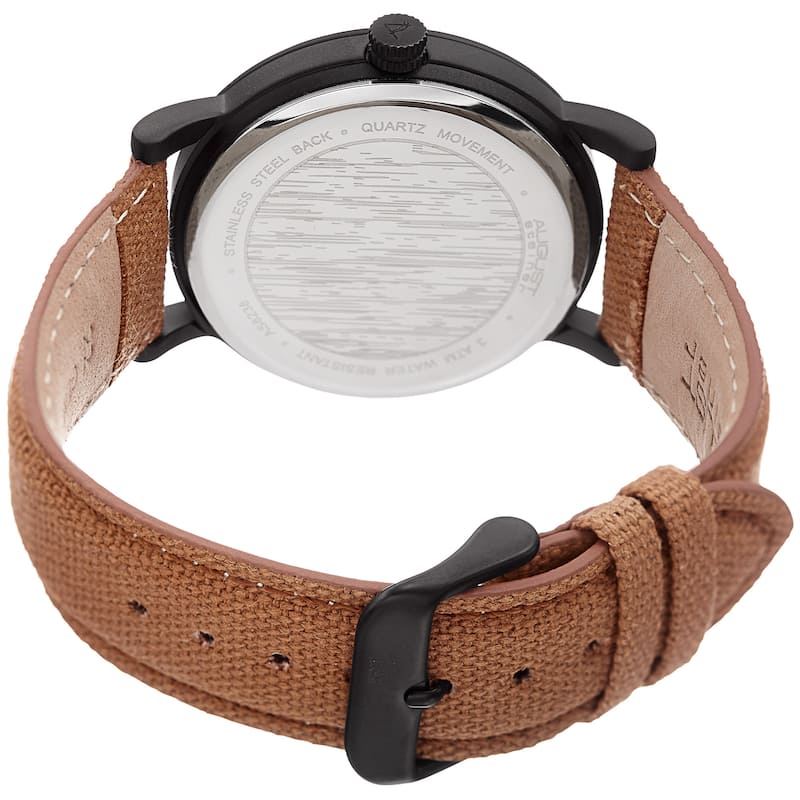 August Steiner Men's Classic Easy-to-Read Wood Dial Brown Leather Strap Watch