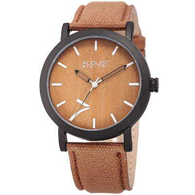 August Steiner Men's Classic Easy-to-Read Wood Dial Brown Leather Strap Watch