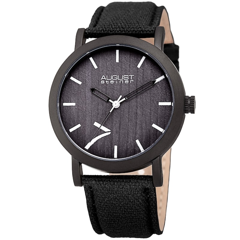 August Steiner Men's Classic Easy-to-Read Wood Dial Leather Strap Watch
