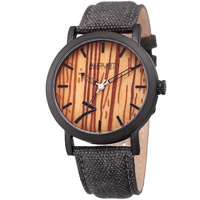 August Steiner Men's Classic Easy-to-Read Wood Dial Leather Strap Watch