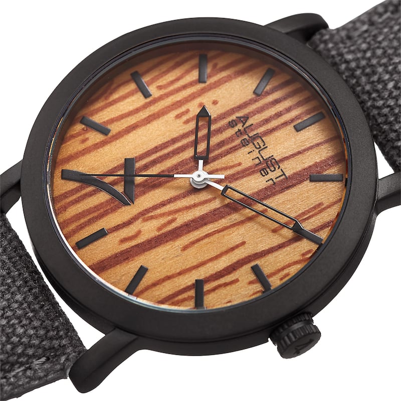 August Steiner Men's Classic Easy-to-Read Wood Dial Leather Strap Watch