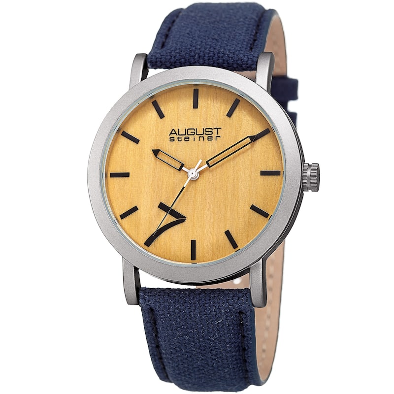 August Steiner Men's Classic Easy-to-Read Wood Dial Leather Strap Watch
