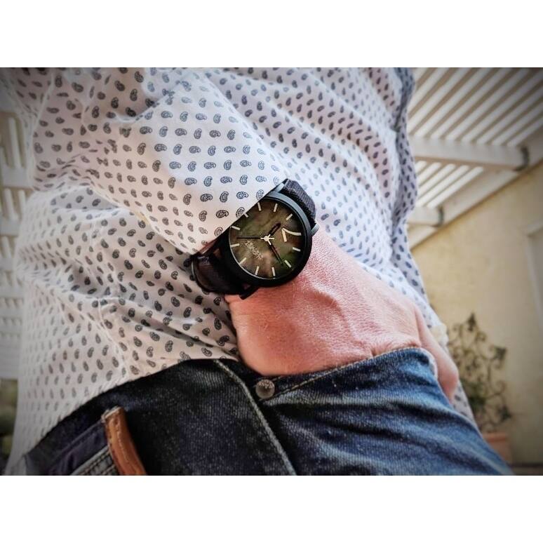 August Steiner Men's Classic Easy-to-Read Wood Dial Leather Strap Watch