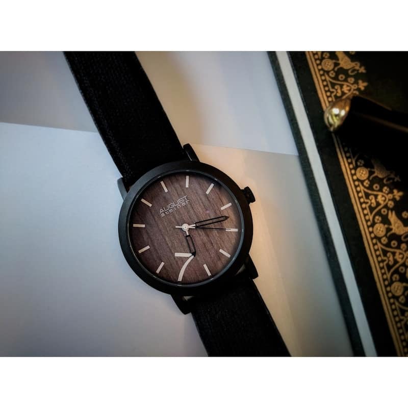 August Steiner Men's Classic Easy-to-Read Wood Dial Leather Strap Watch