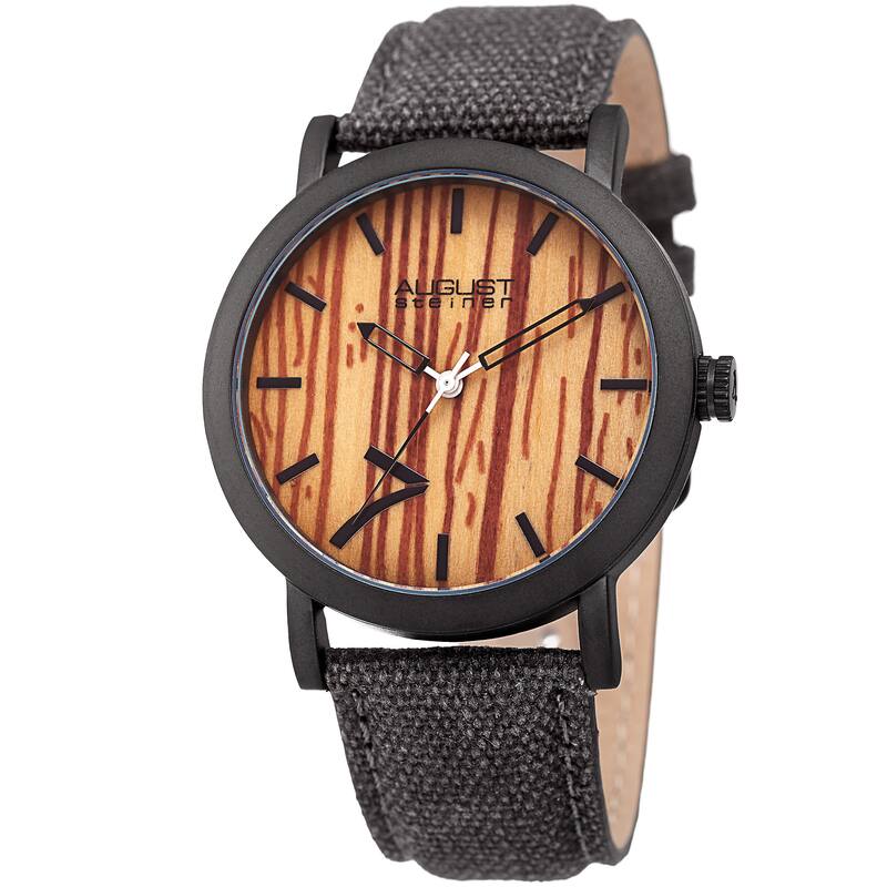 August Steiner Men's Classic Easy-to-Read Wood Dial Leather Strap Watch