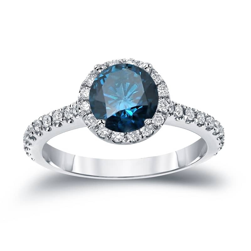 Auriya 1 1/3ctw Round Halo Blue Diamond Engagement Ring 14k Gold - 4 - White