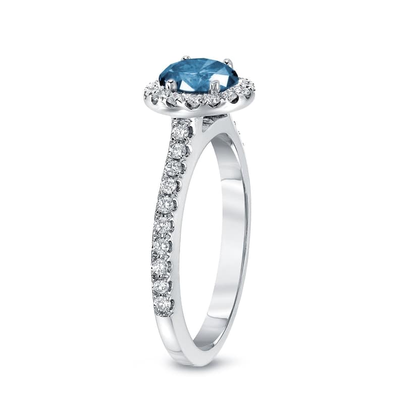 Auriya 1 1/3ctw Round Halo Blue Diamond Engagement Ring 14k Gold