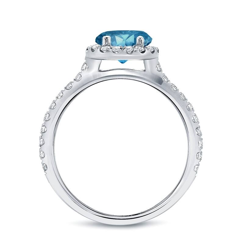 Auriya 1 1/3ctw Round Halo Blue Diamond Engagement Ring 14k Gold