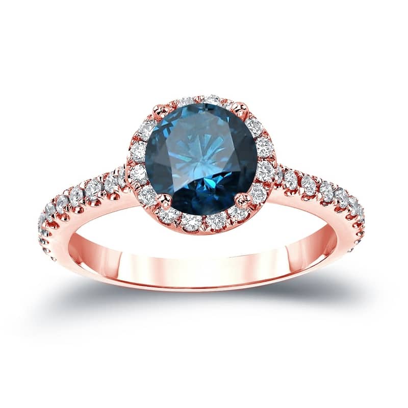 Auriya 1 1/3ctw Round Halo Blue Diamond Engagement Ring 14k Gold