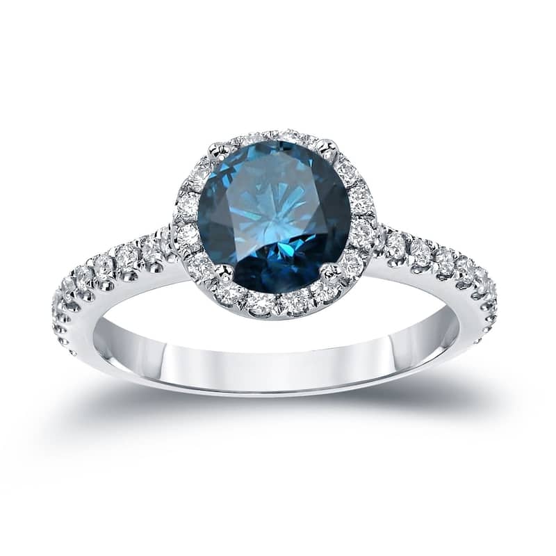 Auriya 1 1/3ctw Round Halo Blue Diamond Engagement Ring 14k Gold