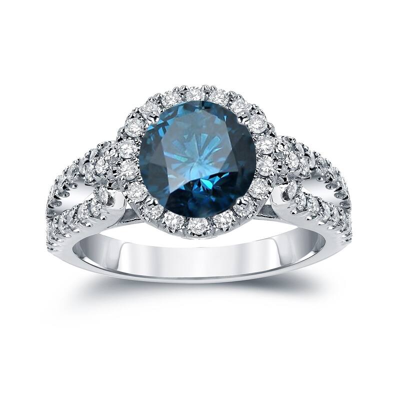 Auriya 14k Gold Round 2 1/3ctw Halo Blue Diamond Engagement Ring (H-I, SI2-SI3)