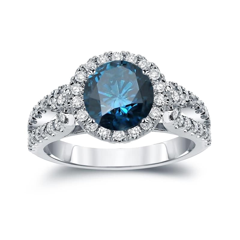 Auriya 14k Gold Round 2 1/3ctw Halo Blue Diamond Engagement Ring (H-I, SI2-SI3) - White - 4.5