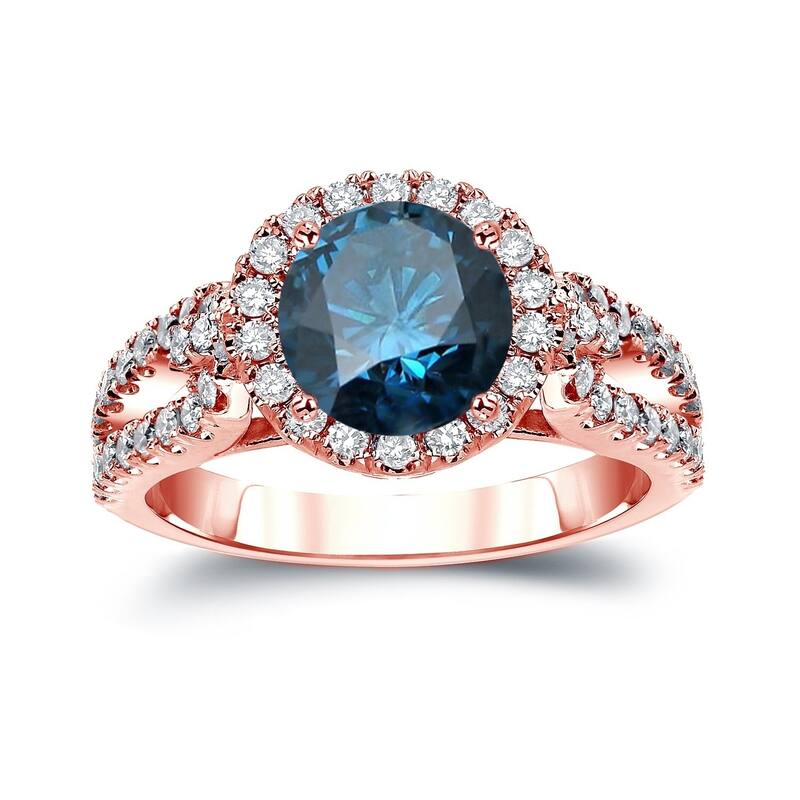 Auriya 14k Gold Round 2 1/3ctw Halo Blue Diamond Engagement Ring (H-I, SI2-SI3)