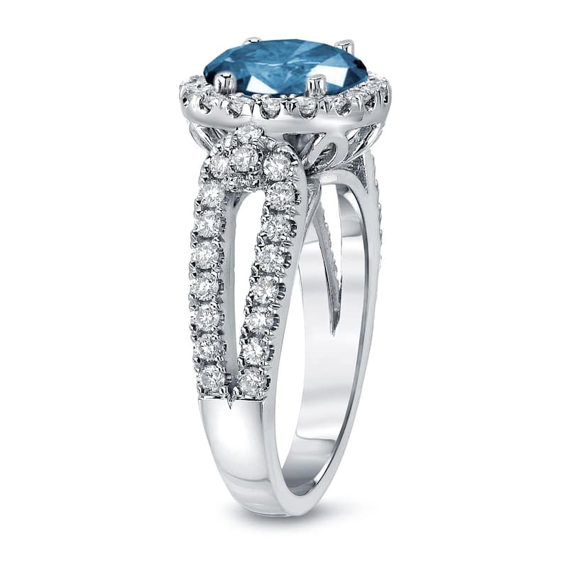 Auriya 14k Gold Round 2 1/3ctw Halo Blue Diamond Engagement Ring (H-I, SI2-SI3)