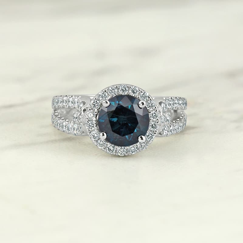 Auriya 14k Gold Round 2 1/3ctw Halo Blue Diamond Engagement Ring (H-I, SI2-SI3)
