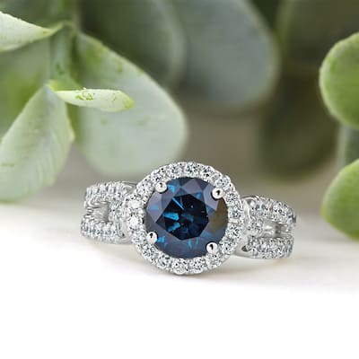 Auriya 14k Gold Round 2 1/3ctw Halo Blue Diamond Engagement Ring (H-I, SI2-SI3)