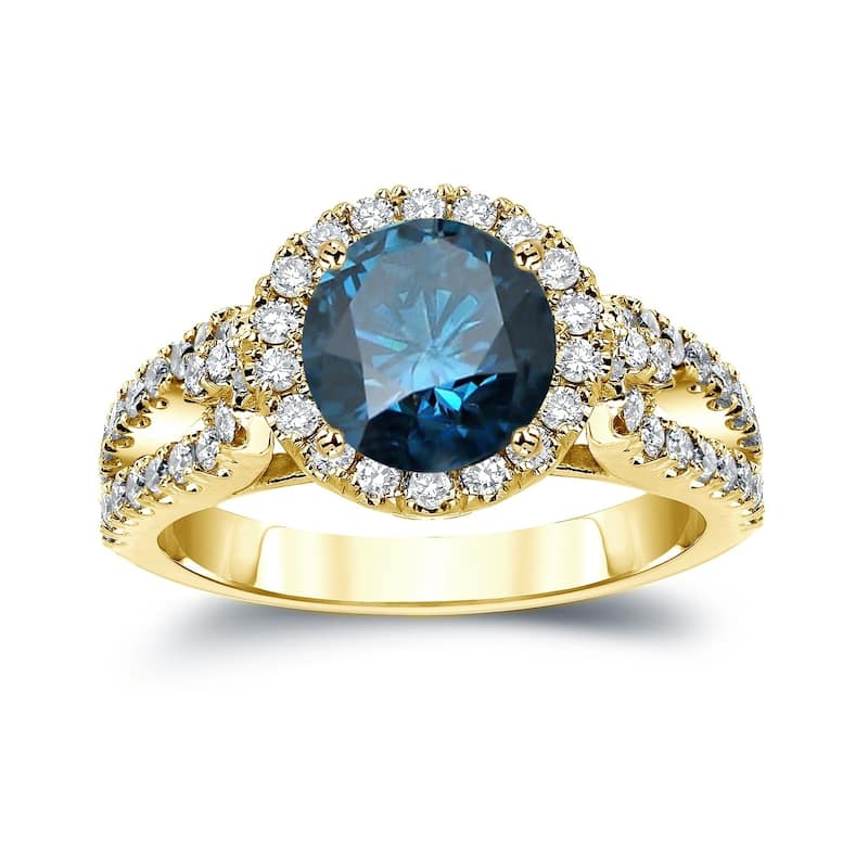Auriya 14k Gold Round 2 1/3ctw Halo Blue Diamond Engagement Ring (H-I, SI2-SI3)