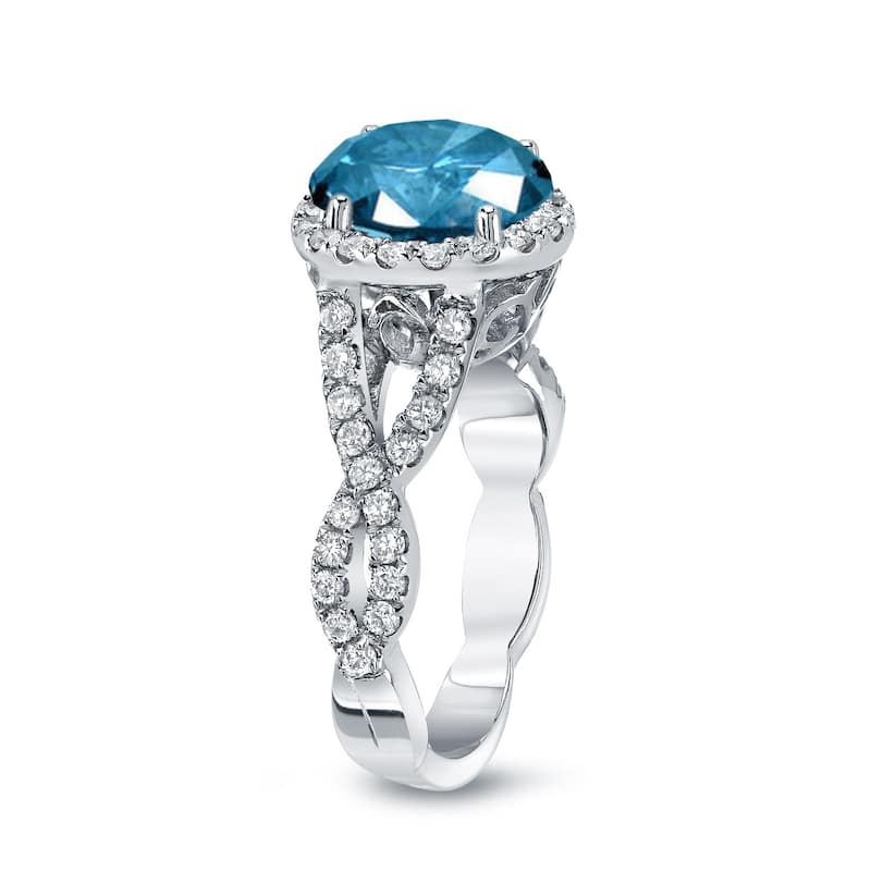 Auriya Twisted 2 3/4ctw Halo Blue Diamond Engagement Ring 14K Gold Split Shank