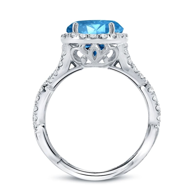 Auriya Twisted 2 3/4ctw Halo Blue Diamond Engagement Ring 14K Gold Split Shank