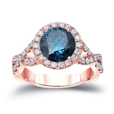 Auriya Twisted 2 3/4ctw Halo Blue Diamond Engagement Ring 14K Gold Split Shank