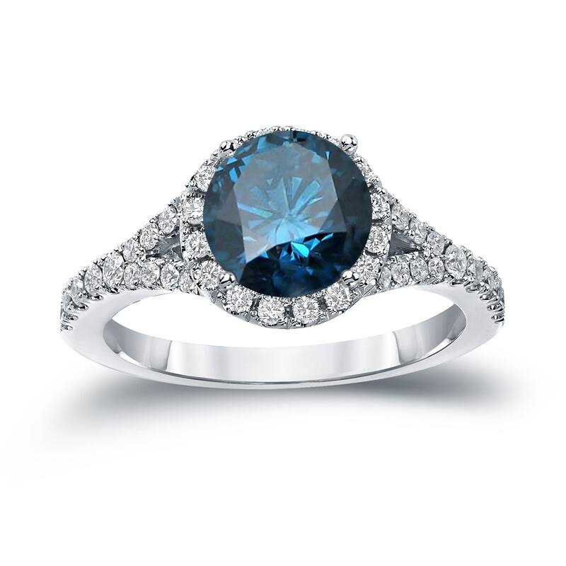 Auriya 2ctw Round Halo Blue Diamond Engagement Ring 14k Gold (H-I, SI2-SI3) - 4 - White