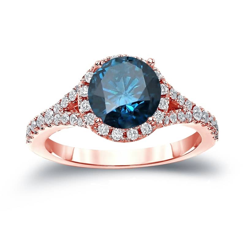 Auriya 2ctw Round Halo Blue Diamond Engagement Ring 14k Gold (H-I, SI2-SI3) - 4 - Rose