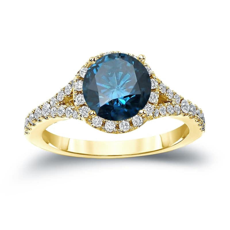 Auriya 2ctw Round Halo Blue Diamond Engagement Ring 14k Gold (H-I, SI2-SI3) - 4.5 - Yellow