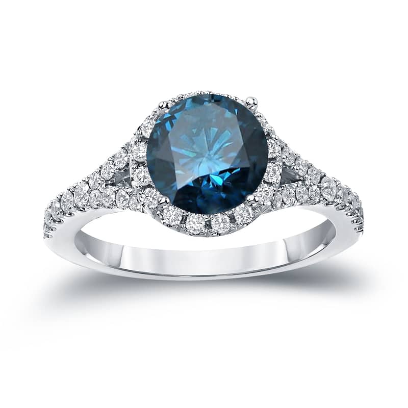 Auriya 2ctw Round Halo Blue Diamond Engagement Ring 14k Gold (H-I, SI2-SI3)
