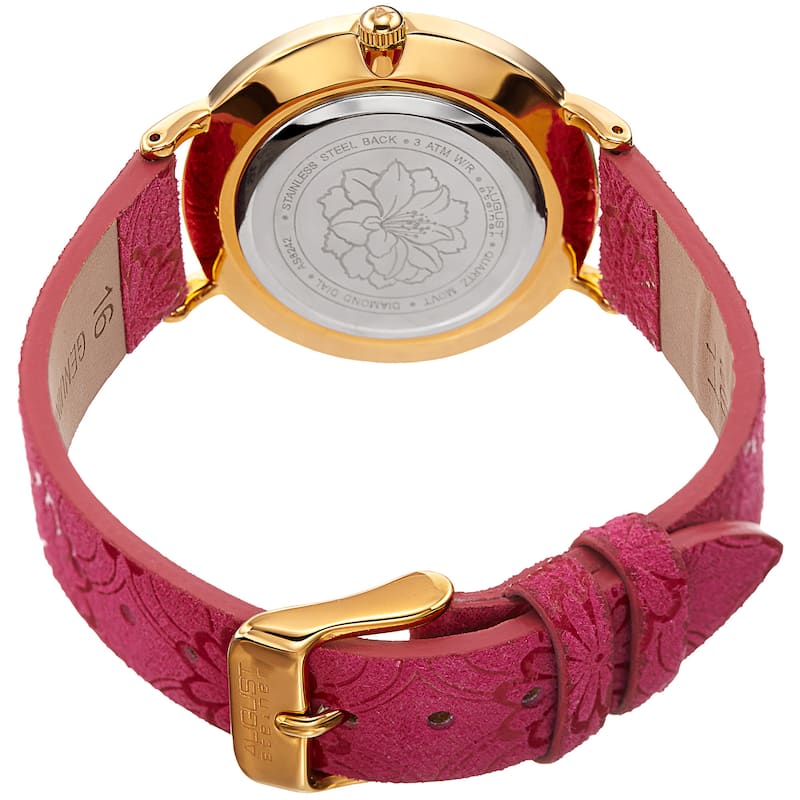 August Steiner Women's Diamond Hibiscus Leather Strap Watch