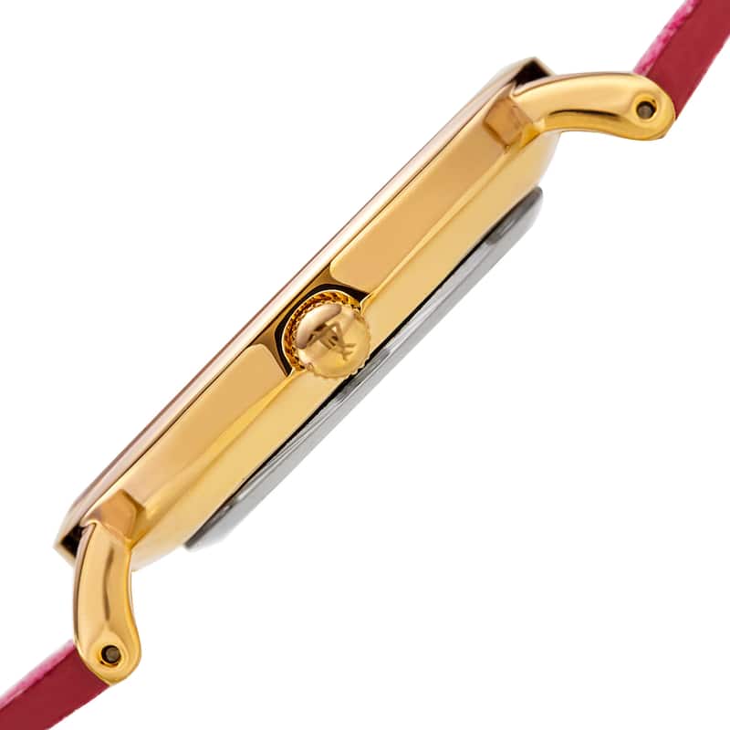 August Steiner Women's Diamond Hibiscus Leather Strap Watch