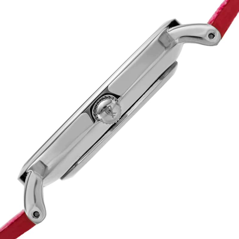 August Steiner Women's Diamond Hibiscus Silver-Tone/Red Leather Strap Watch