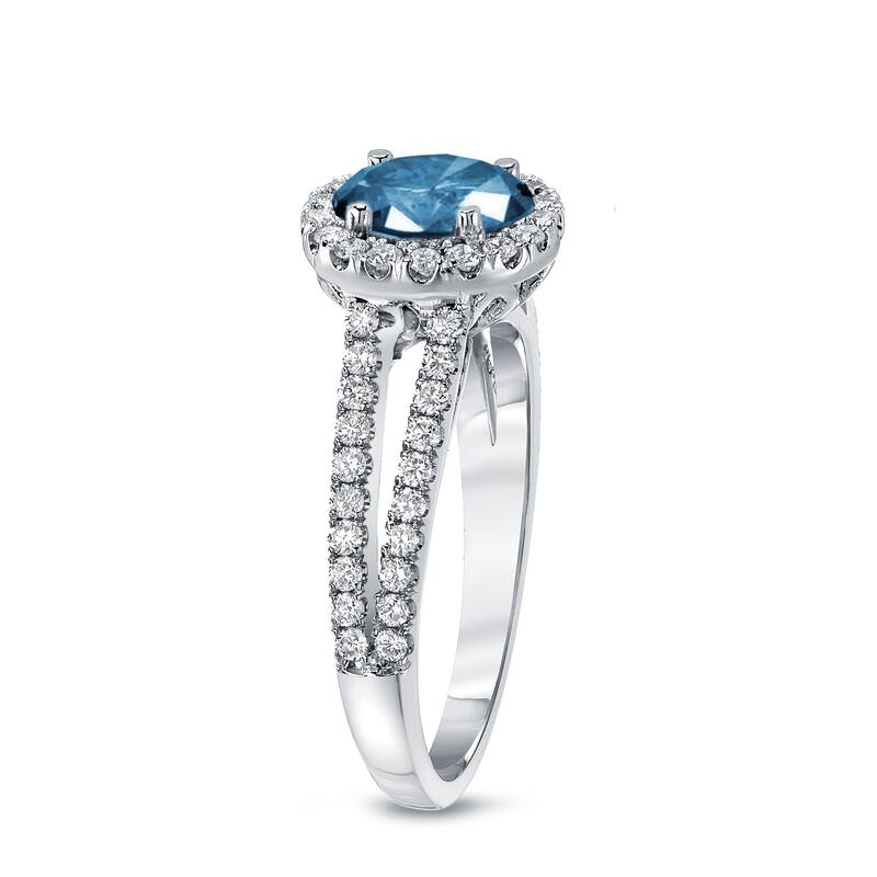 Auriya 1 1/3ctw Round Halo Blue Diamond Engagement Ring 14k Gold