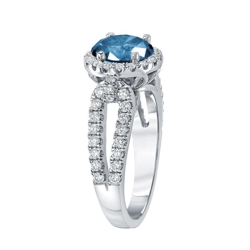 Auriya 1 1/2ctw Round Halo Blue Diamond Engagement Ring 14k Gold