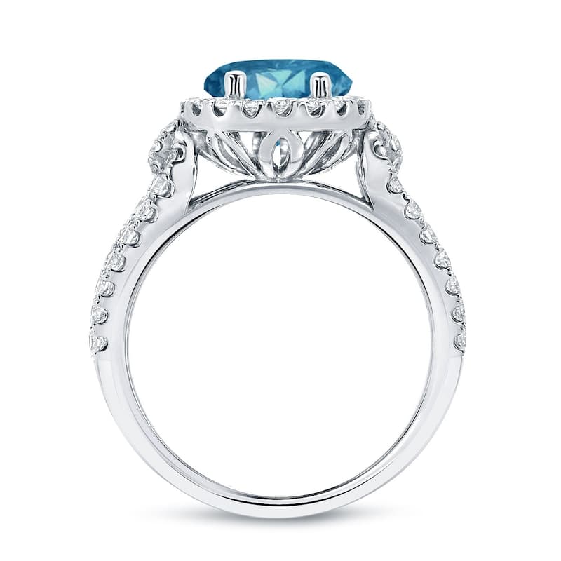 Auriya 1 1/2ctw Round Halo Blue Diamond Engagement Ring 14k Gold