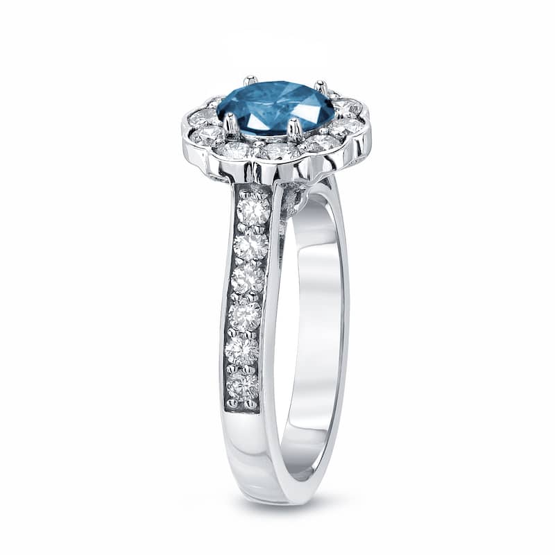 14k Gold Round 1 3/4ct TDW Blue Diamond Halo Engagement Ring by Auriya (H-I, SI2-SI3)