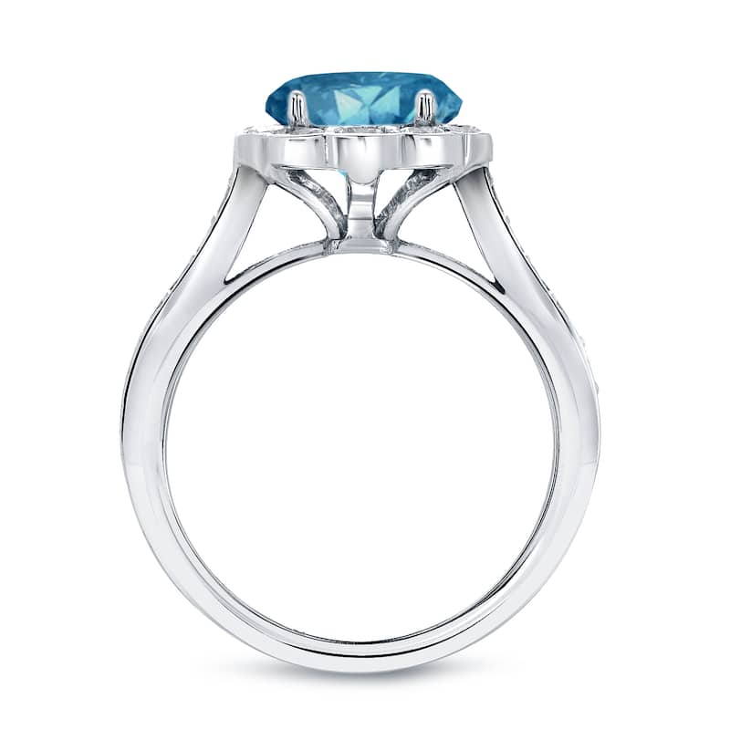 14k Gold Round 1 3/4ct TDW Blue Diamond Halo Engagement Ring by Auriya (H-I, SI2-SI3)