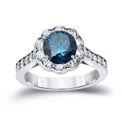 14k Gold Round 1 3/4ct TDW Blue Diamond Halo Engagement Ring by Auriya (H-I, SI2-SI3)