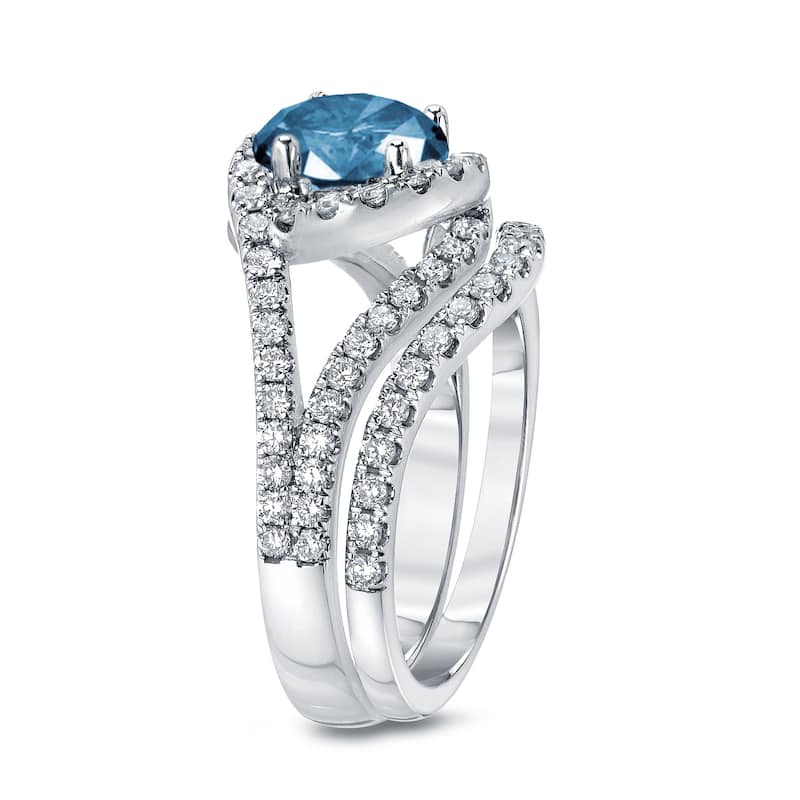 Auriya Round 1 7/8ctw Blue Halo Diamond Engagement Ring Set 14k Gold