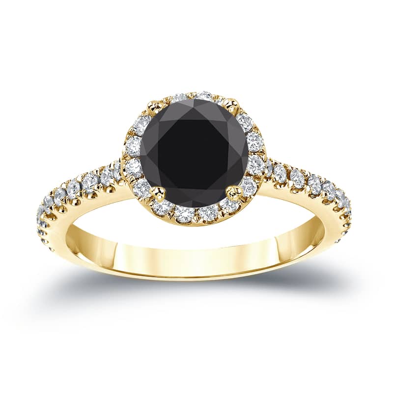 14k Gold Round 1 1/3ct TDW Black Diamond with Halo Engagement Ring by Auriya