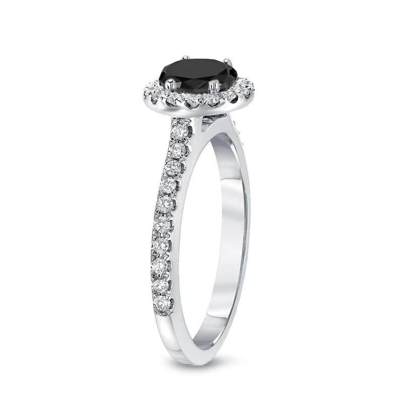 14k Gold Round 1 1/3ct TDW Black Diamond with Halo Engagement Ring by Auriya