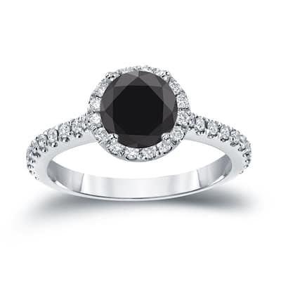 14k Gold Round 1 1/3ct TDW Black Diamond with Halo Engagement Ring by Auriya