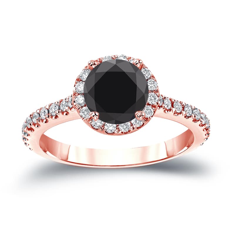 14k Gold Round 1 1/3ct TDW Black Diamond with Halo Engagement Ring by Auriya